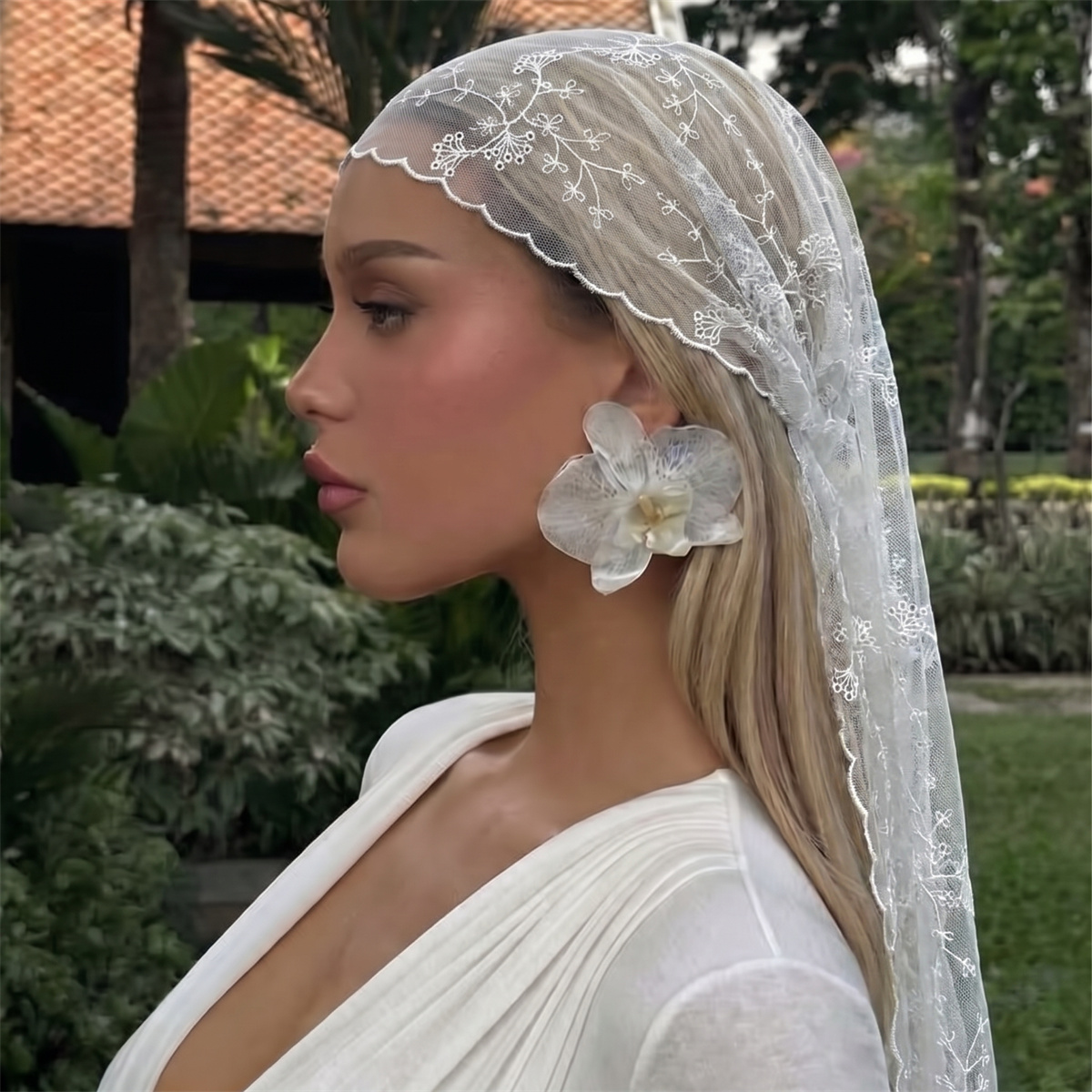 White Floral Lace Mesh Headsca - Women Fashion Necktie review and price