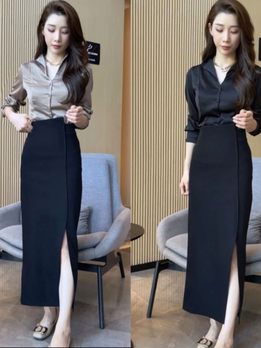 Elegant High Waist Slit Satin  - Women Fashion Over The Years review and price
