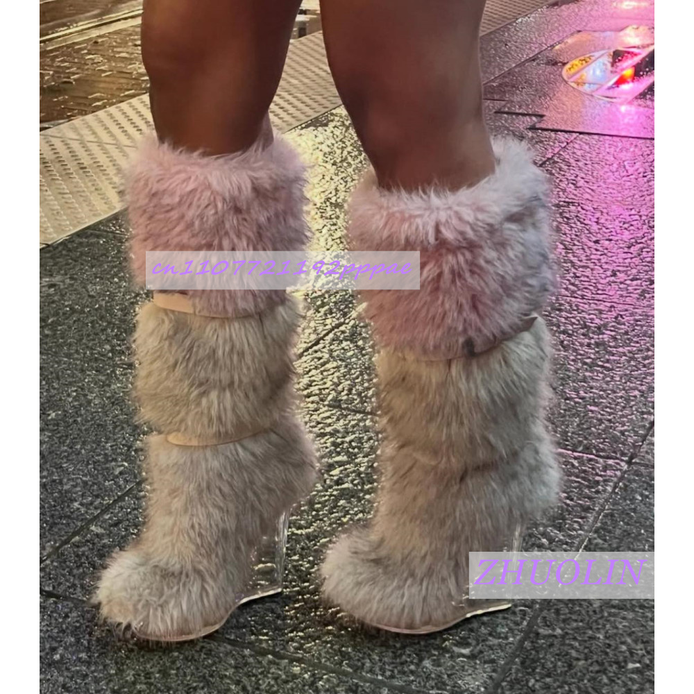 Winter Gradient Furry Transpar - Women'S Fashion Knee High Boots review and price