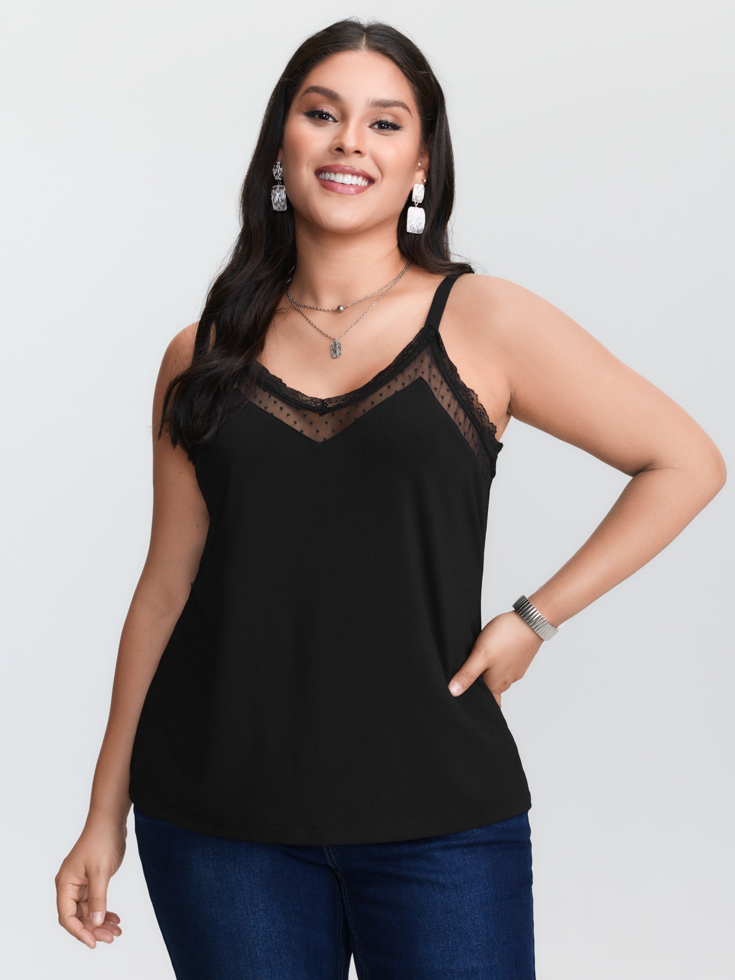 Plus‑size Black Knitted Camiso - Lace Trim Cami review and price