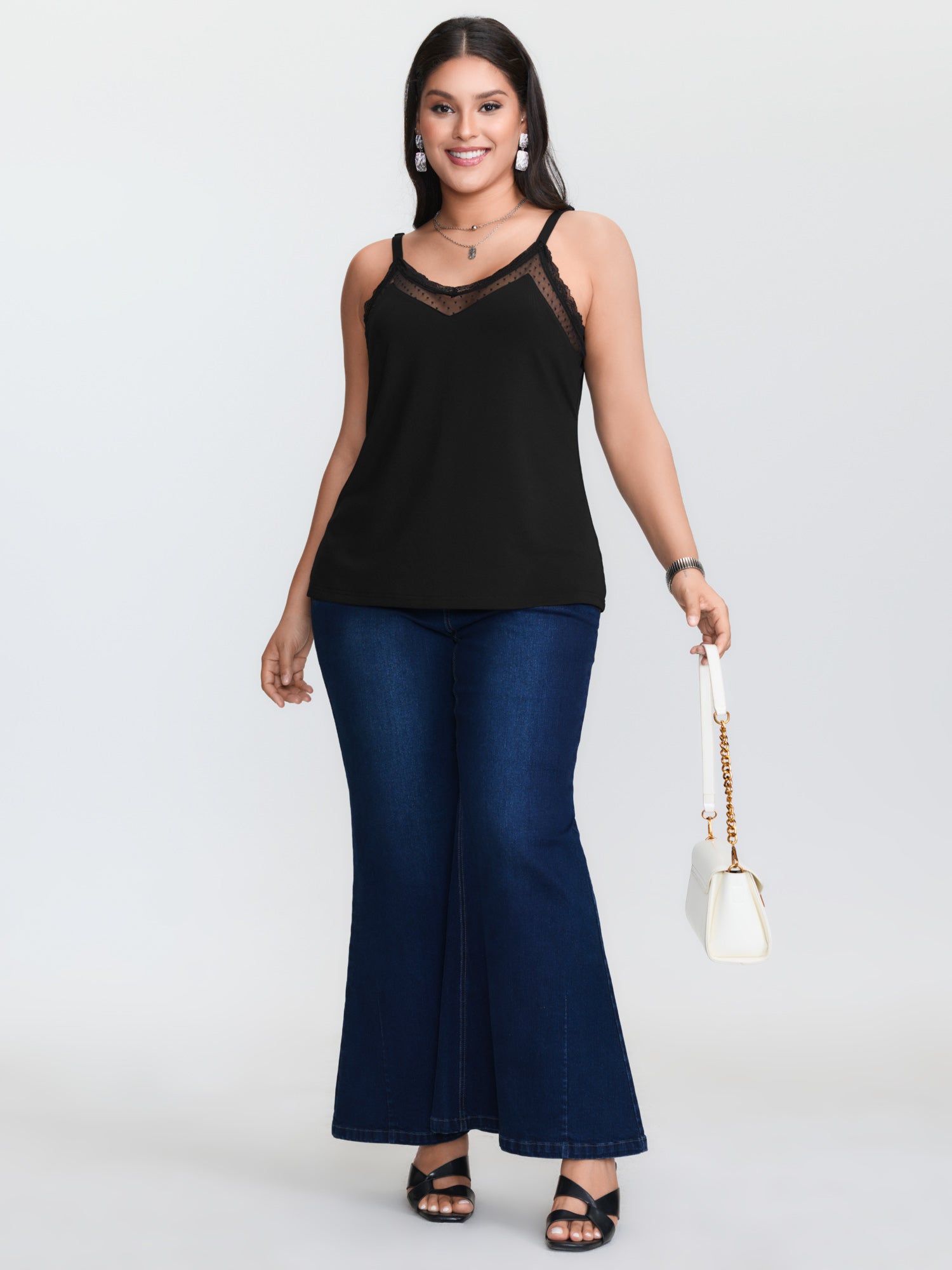 Plus‑size Black Knitted Camiso - Lace Trim Cami review and price