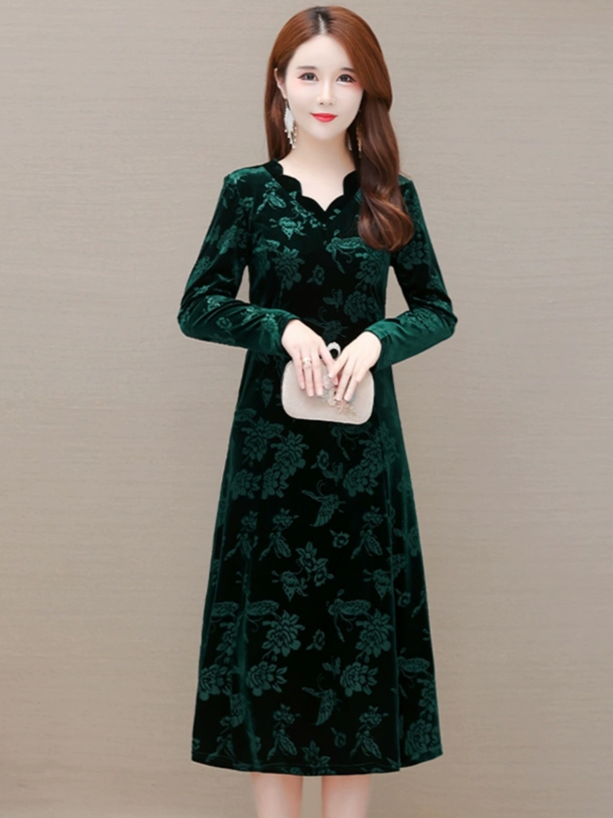 Elegant Velvet Dress V-Neck Mi - Women Fashion Over The Years review and price